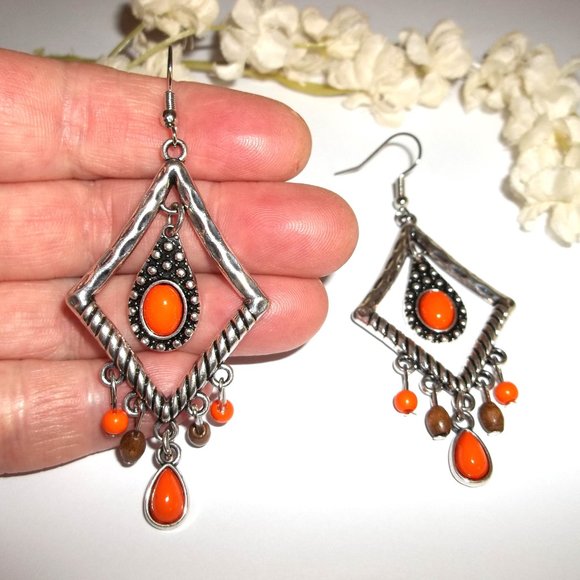 Chandelier Earring Silver Orange Brown Dangle Drop Costume Jewelry Fashion A800 - Picture 4 of 4